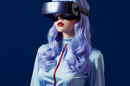 时尚的蓝色虚拟现实女子图片