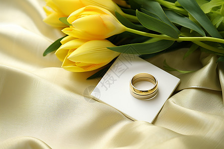 金色郁金香金色的浪漫订婚戒指背景