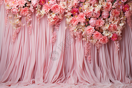 粉色的幕布和花朵图片