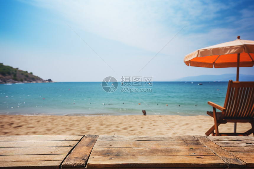 夏季海边悠闲的木椅图片