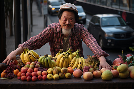 街头贩卖水果的男子背景图片