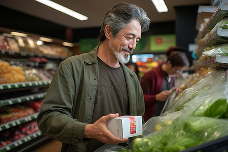 超市中挑选商品的男子图片