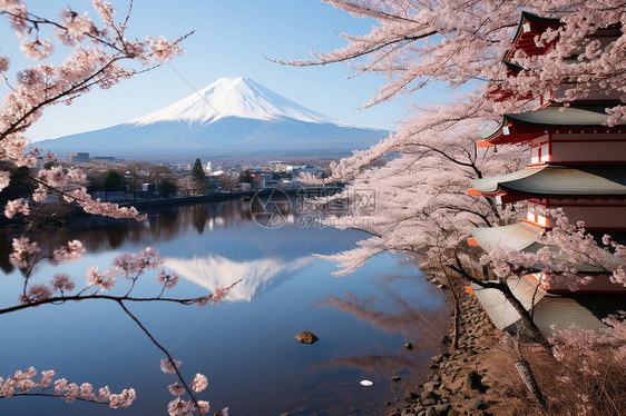 富士山下的樱花图片