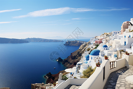 希腊的蓝白小村庄图片