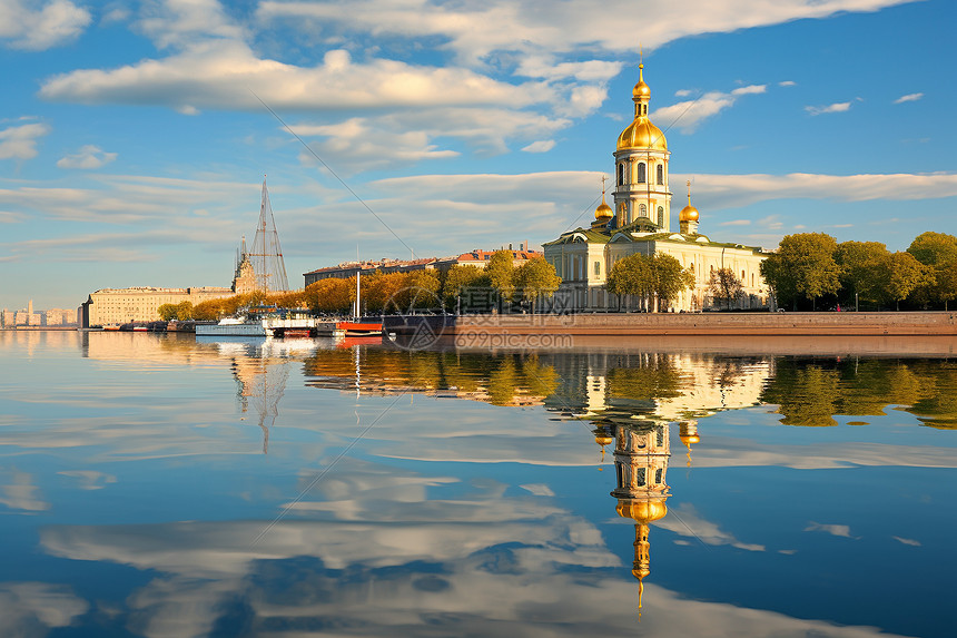 河上的圣彼得堡教堂图片