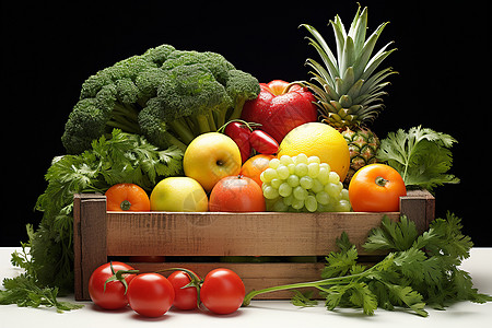 一箱新鲜的蔬果高清图片