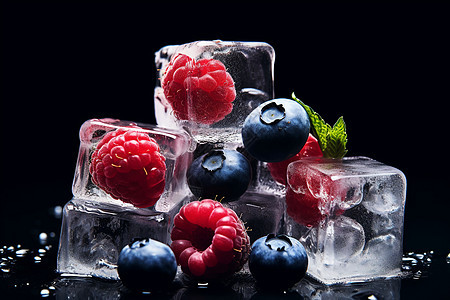 冰块与浆果的堆砌图片