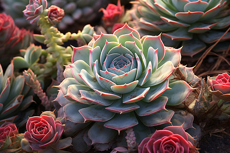 花园中的多肉植物群集图片