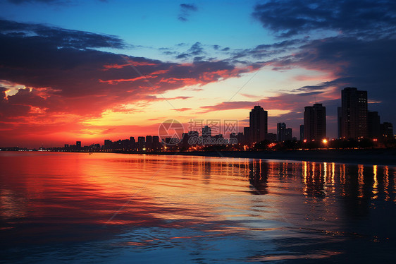 夜幕城市的建筑河流图片