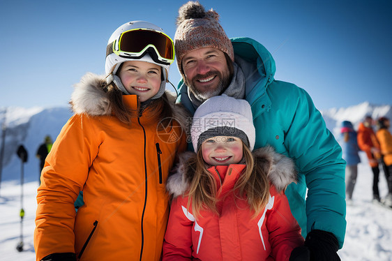 一家人一起滑雪的快乐时光图片