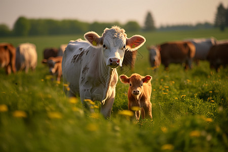 农场草地上的牛群背景
