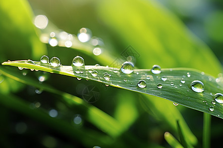 清晨雨露的绿叶图片