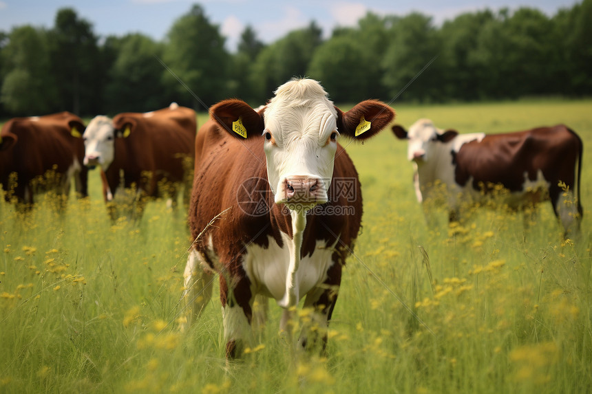 牛群草地尽情奔跑图片
