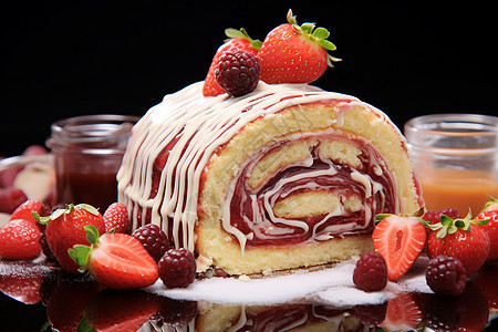 美味的蛋糕上的草莓图片