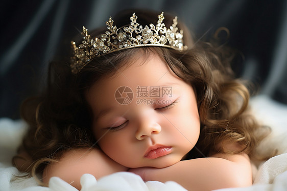 位佩戴着王冠睡觉的婴儿女孩图片