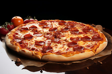 美味扑鼻的意式香肠披萨背景