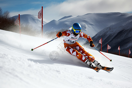滑雪少年飞驰山间图片