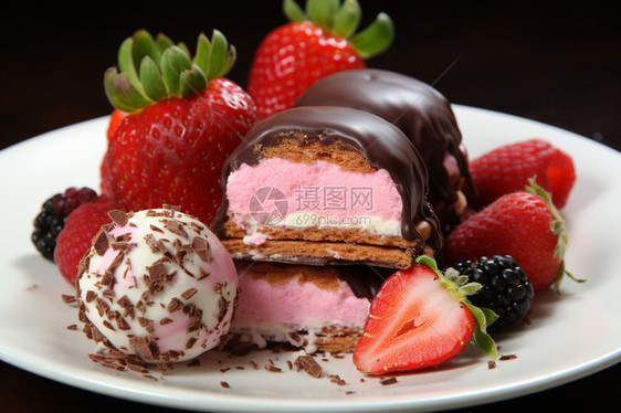 草莓的巧克力冰淇淋图片