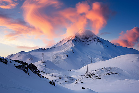 晚霞时的雪山图片