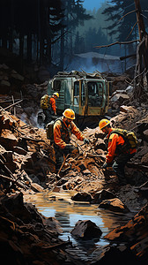 泥石流的救援人员图片