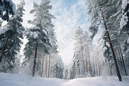 树林里的雪景图片