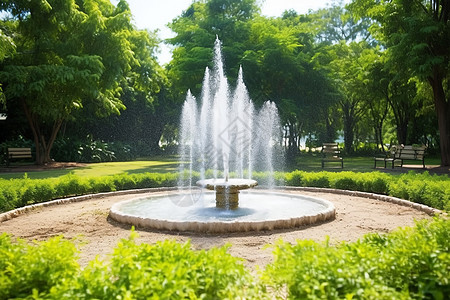 中央水景清新的水喷泉乐园背景