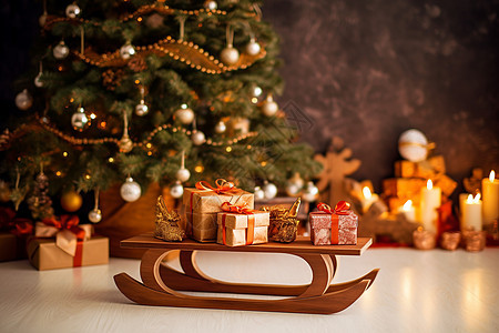 圣诞节礼物和圣诞树背景图片