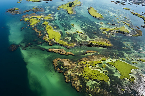 人工湖绿藻的鸟瞰图图片