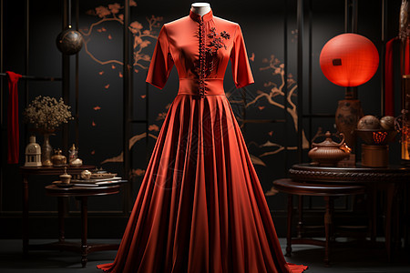 优雅的红色旗袍图片
