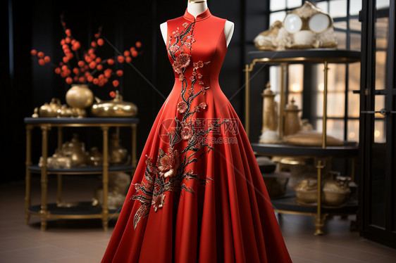 古典红色旗袍图片