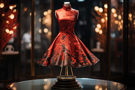 红色裙边的旗袍图片