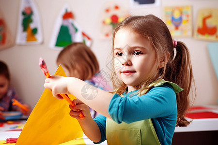 学校展板幼儿园画画的女孩背景