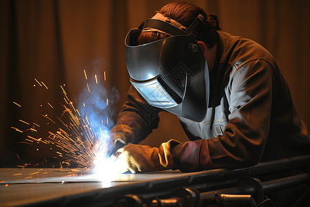 戴防护头盔的焊接工人背景图片