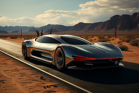 沙漠公路上未来感跑车背景图片