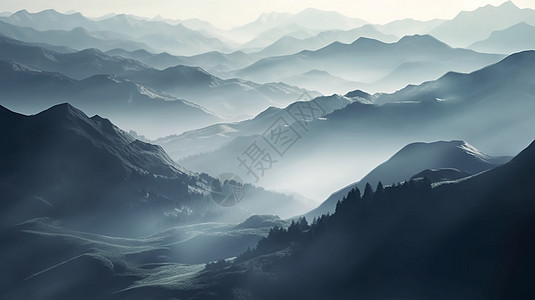 雾气缭绕的幽静山脉图片