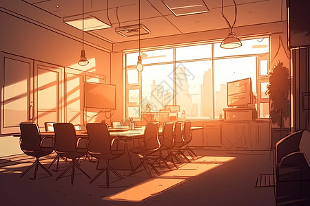 夕阳下的办公会议室插图图片