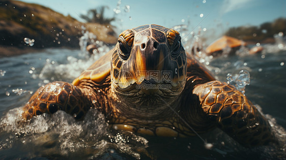 深海游泳的海龟图片