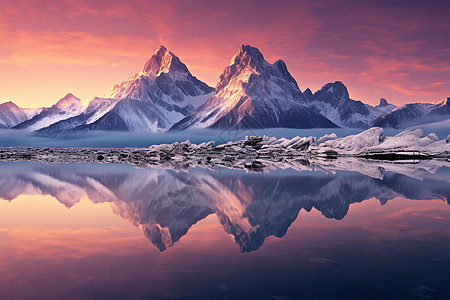 夕阳照耀下的雪山图片