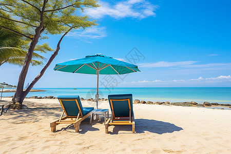 夏日海滩海滩上的遮阳伞背景