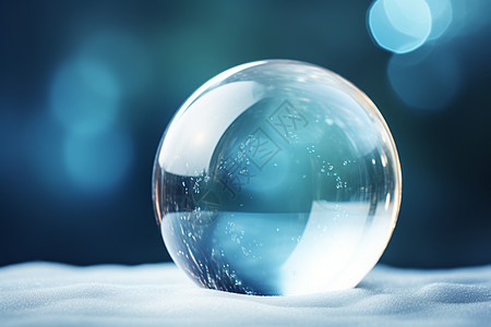 雪地中的透明玻璃球图片