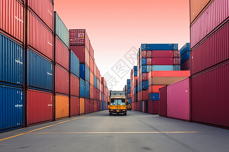 码头上的货物运输车背景图片