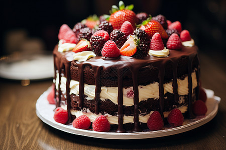 美味新鲜的巧克力草莓蛋糕图片