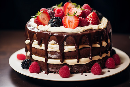 美味的巧克力草莓蛋糕图片