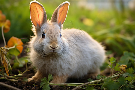 小兔子在草地上静坐图片