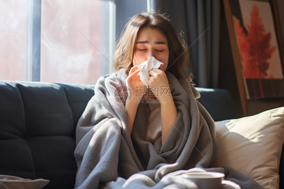 感冒擦鼻涕的女人图片