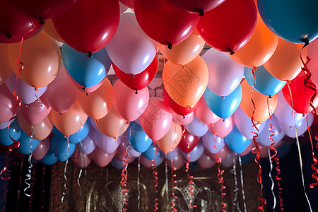 多彩漂浮气球室内悬挂着多彩的气球背景