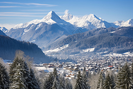 秀丽山河冬日的雪景背景