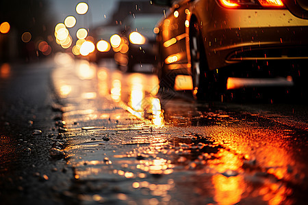 雨夜街头的车辆背景图片
