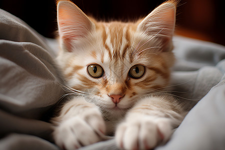 小猫咪窝在毯子里图片