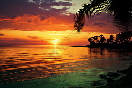 热带海洋的夕阳景观图片